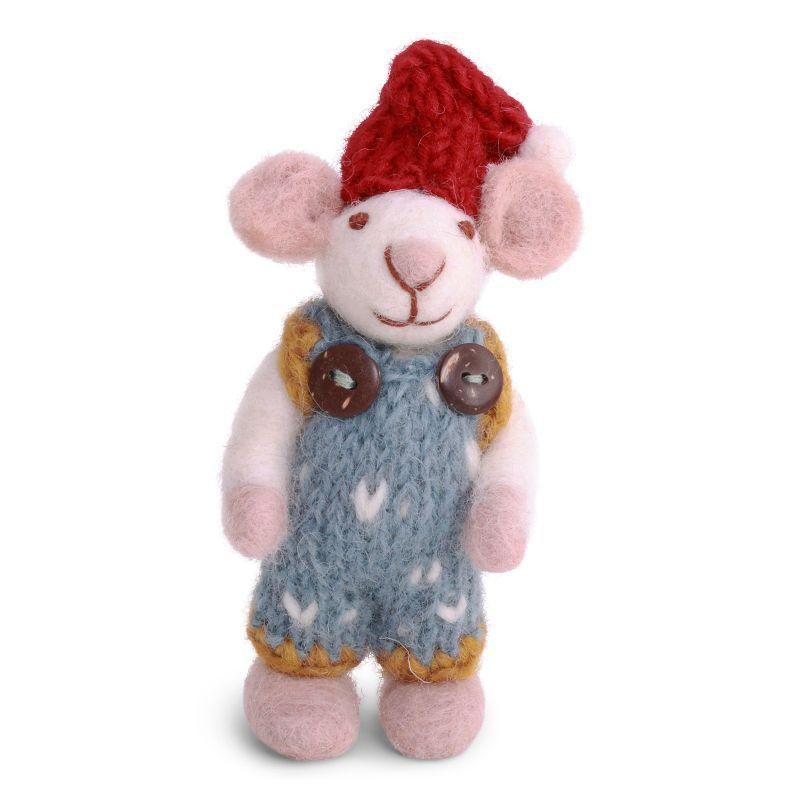 Mini White Boy Mouse w/Knitted Overalls